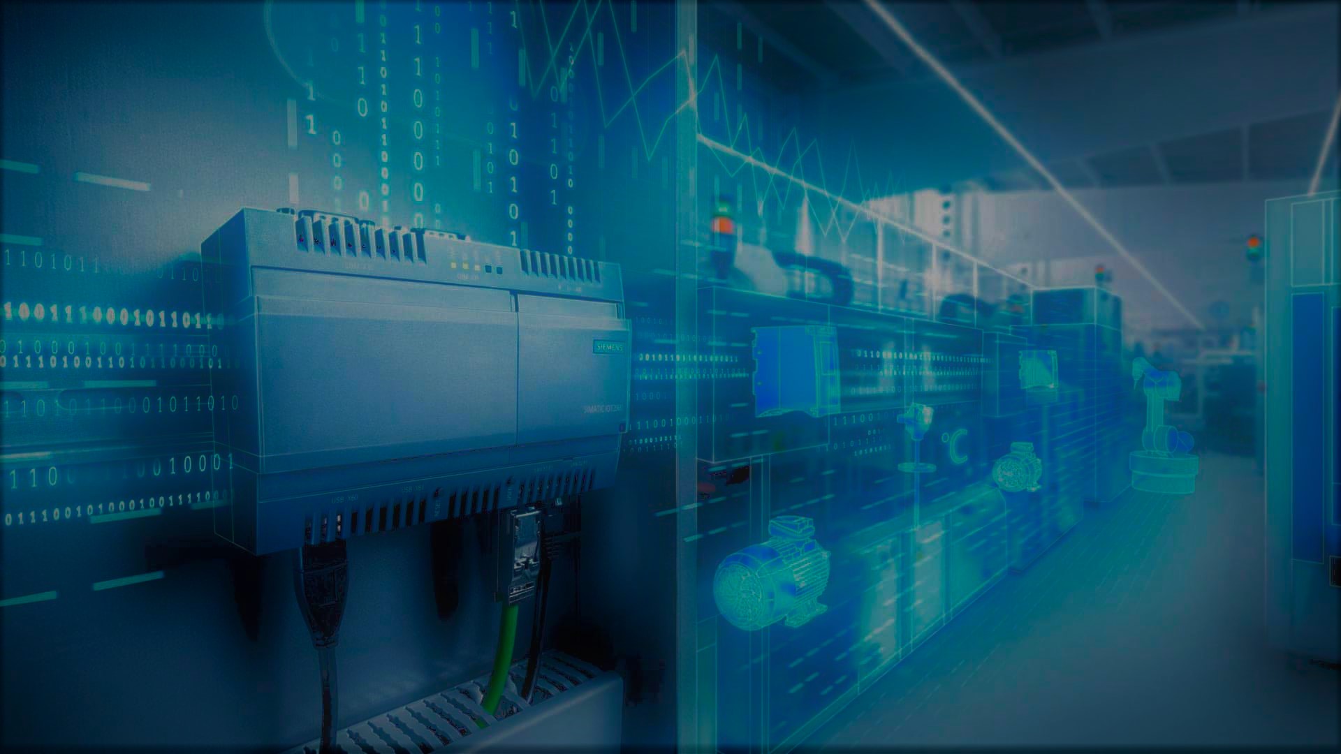 PLC Siemens SIMATIC en una planta industrial con visualización de datos